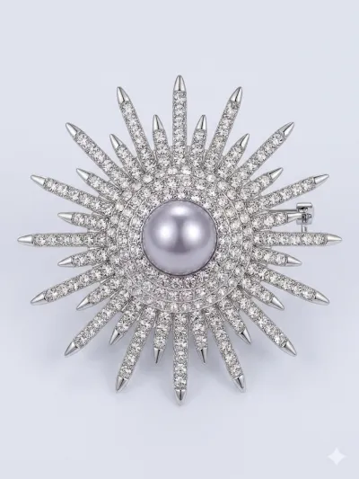 ProX Pearl & Crystal Sunburst Hijab Brooch_BR-402-14_img_1