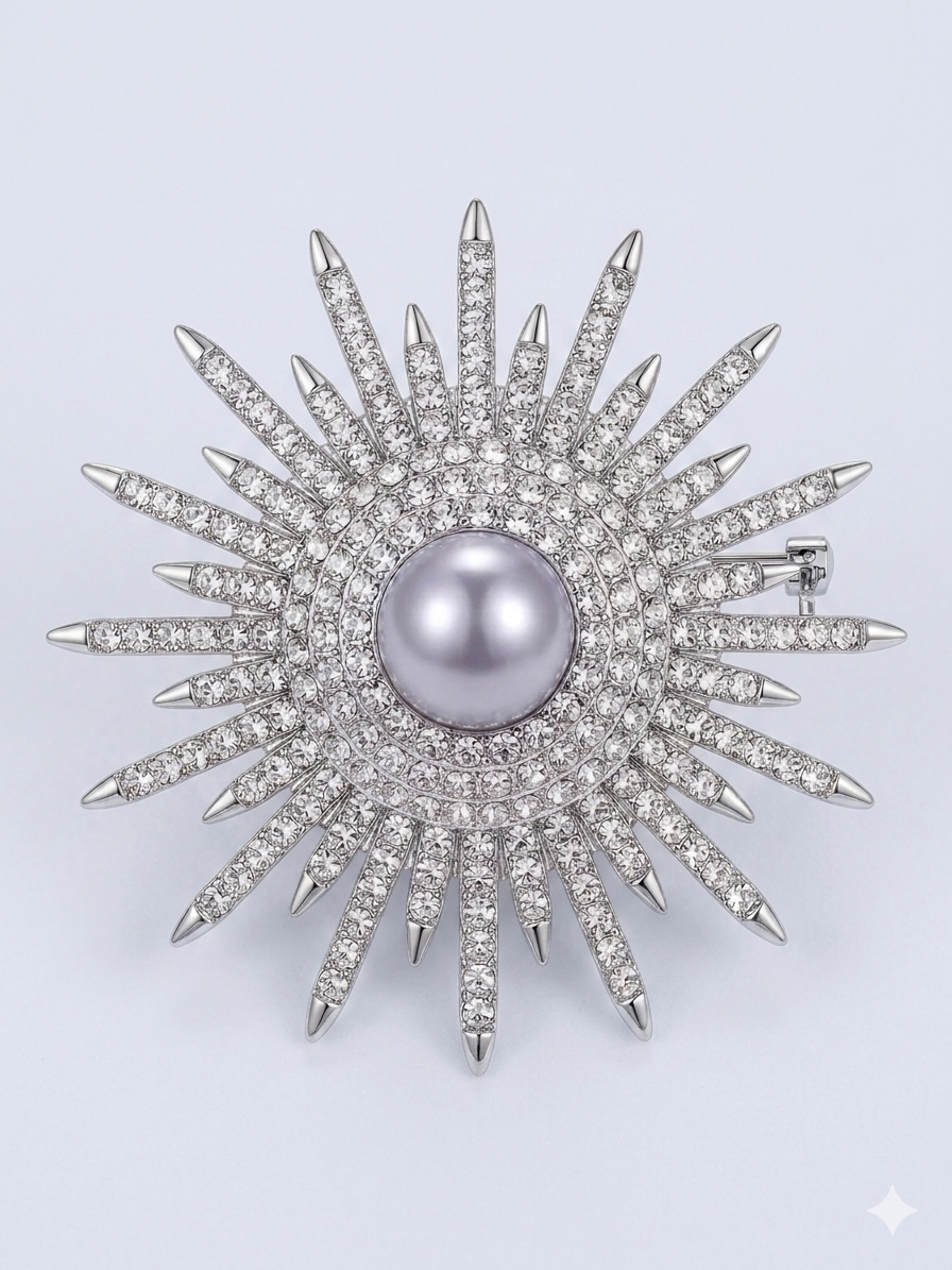 ProX Pearl & Crystal Sunburst Hijab Brooch_BR-402-14_img_1