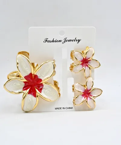 ProX 3pcs Set Flowerish Hair Grip for Women HG-109_Red White_img_0