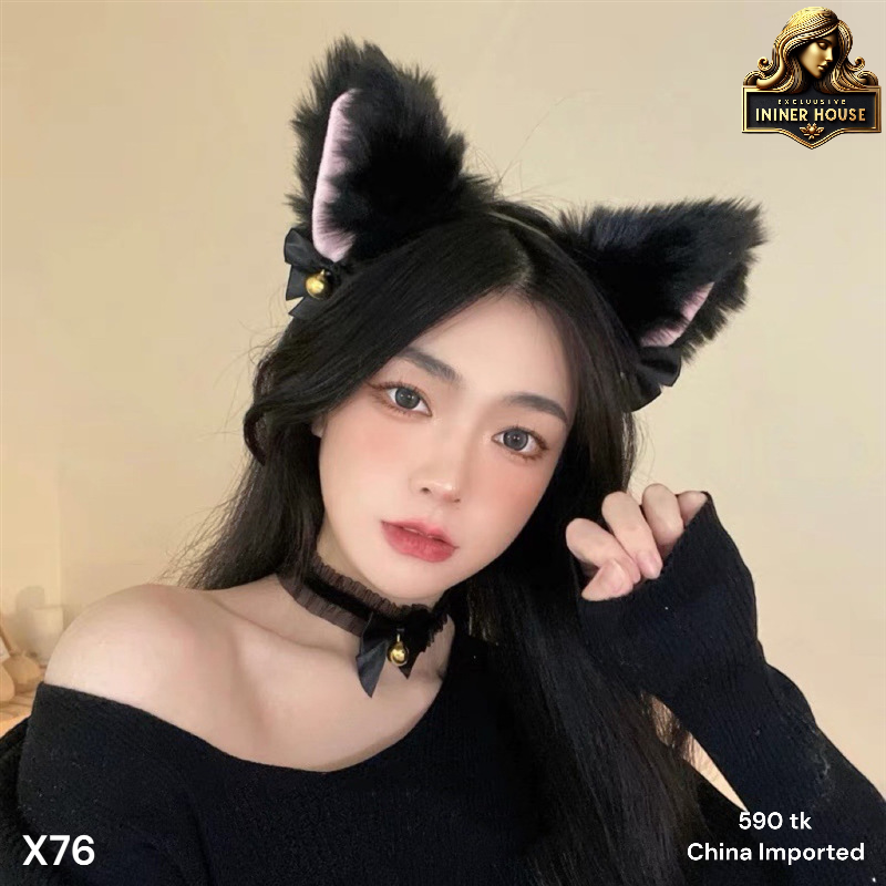 Black Cat Ear Headband with Bell Choker Set – Cute Cosplay & Kawaii Anime Accessories for Women.