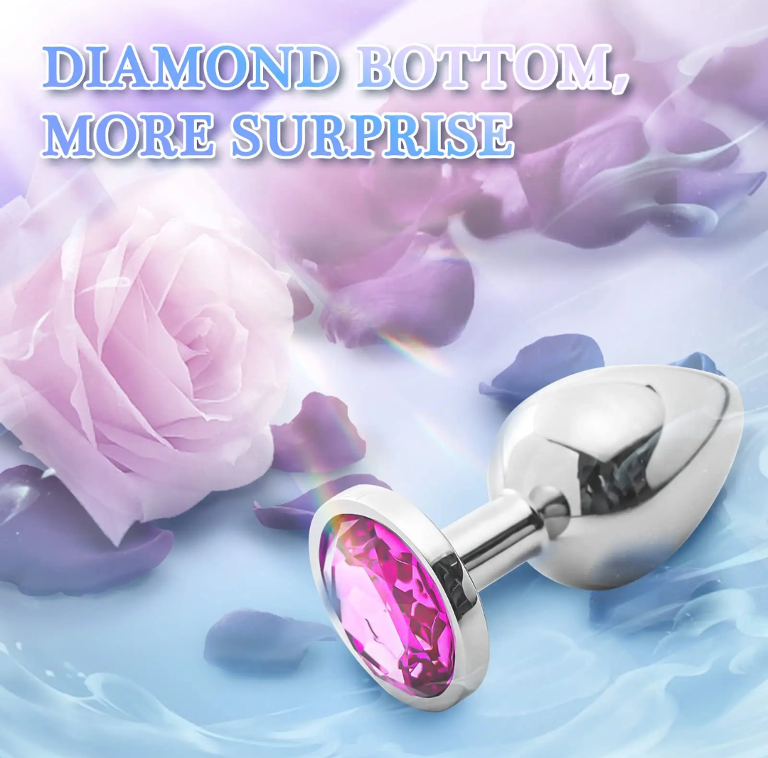 Metal Butt Plug with Pink Crystal Jewel for Women – Smooth Stainless Steel Anal Trainer, Easy Clean Design_img_2