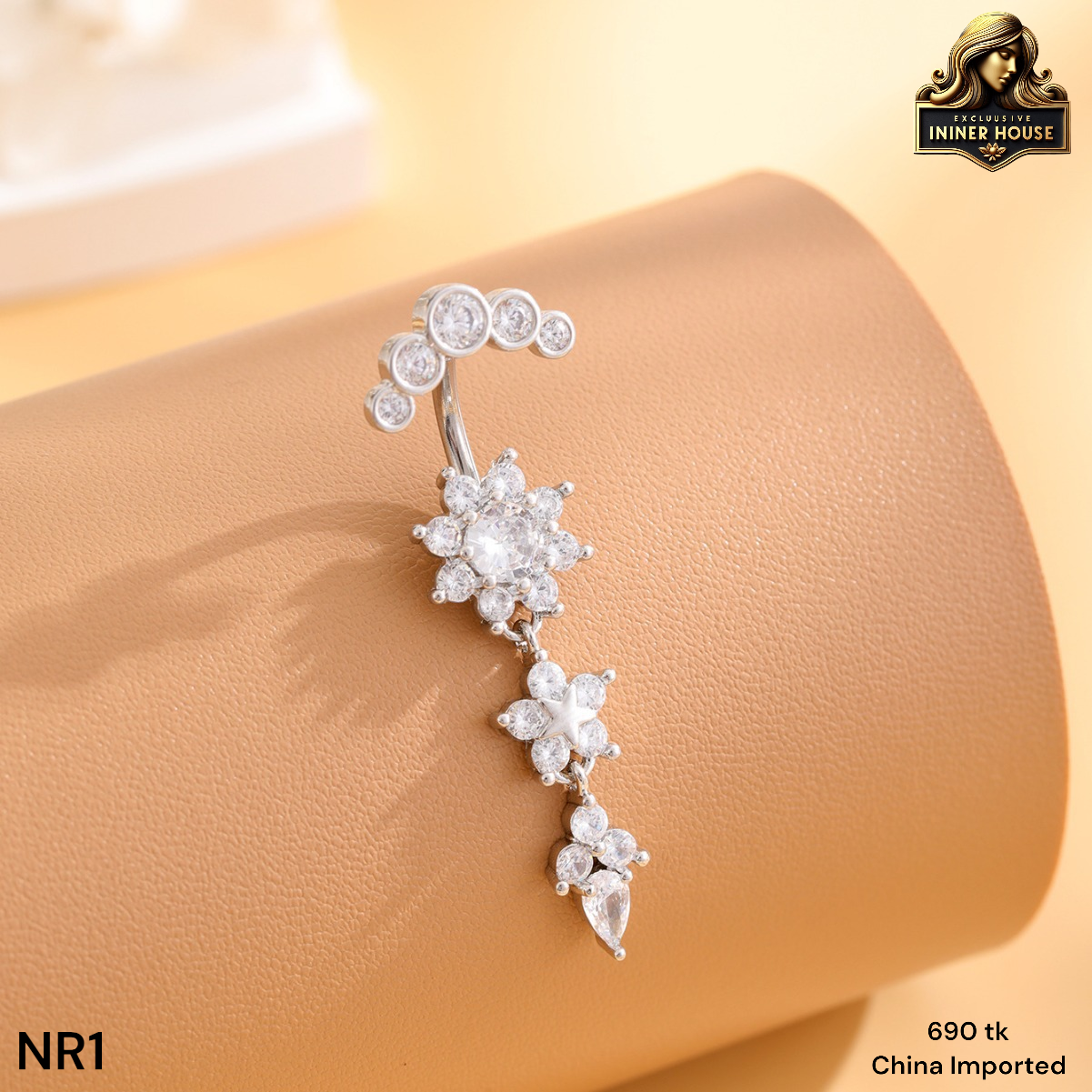 Elegant Crystal Flower Belly Ring with Star Charm – Premium Navel Piercing_img_3