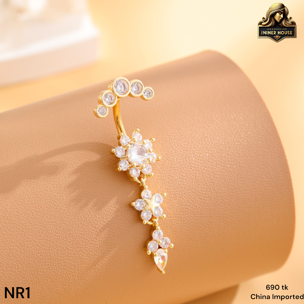 Elegant Crystal Flower Belly Ring with Star Charm – Premium Navel Piercing_img_2
