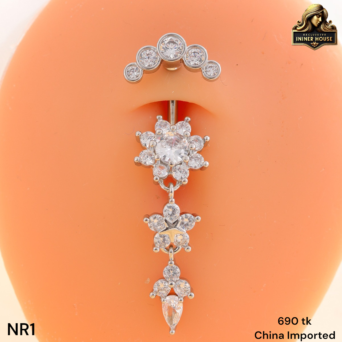 Elegant Crystal Flower Belly Ring with Star Charm – Premium Navel Piercing_img_1