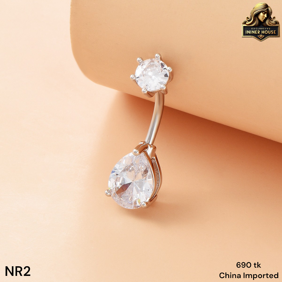Elegant Teardrop Crystal Belly Button Ring – Silver Navel Piercing Jewelry for Women