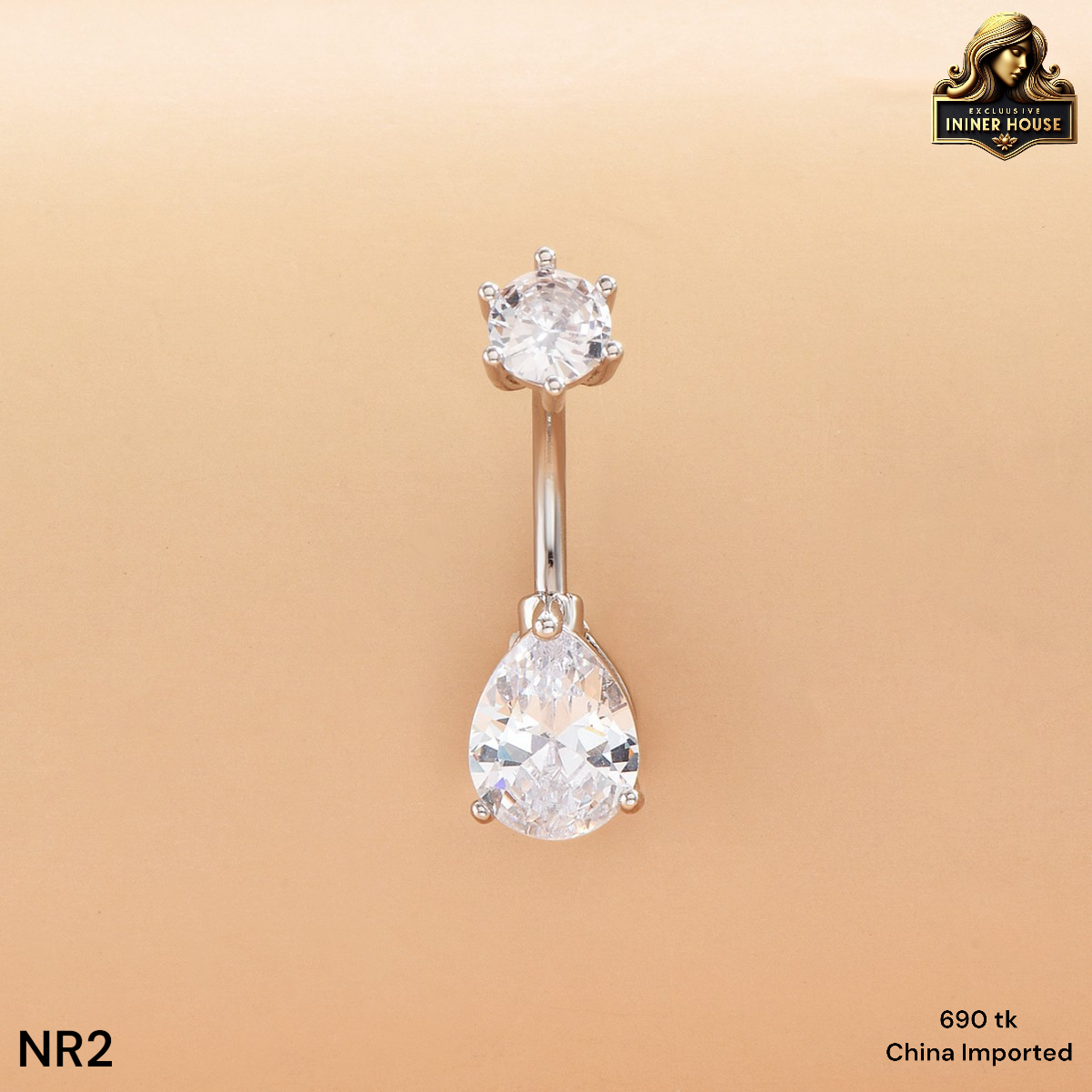 Elegant Teardrop Crystal Belly Button Ring – Silver Navel Piercing Jewelry for Women_img_2