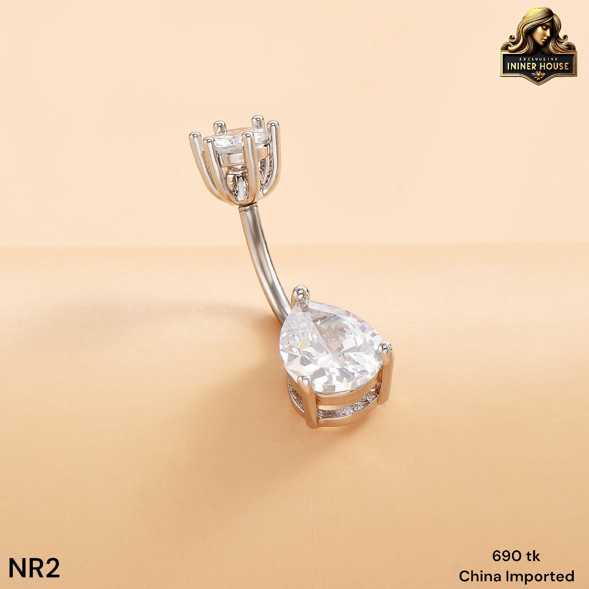 Elegant Teardrop Crystal Belly Button Ring – Silver Navel Piercing Jewelry for Women_img_1