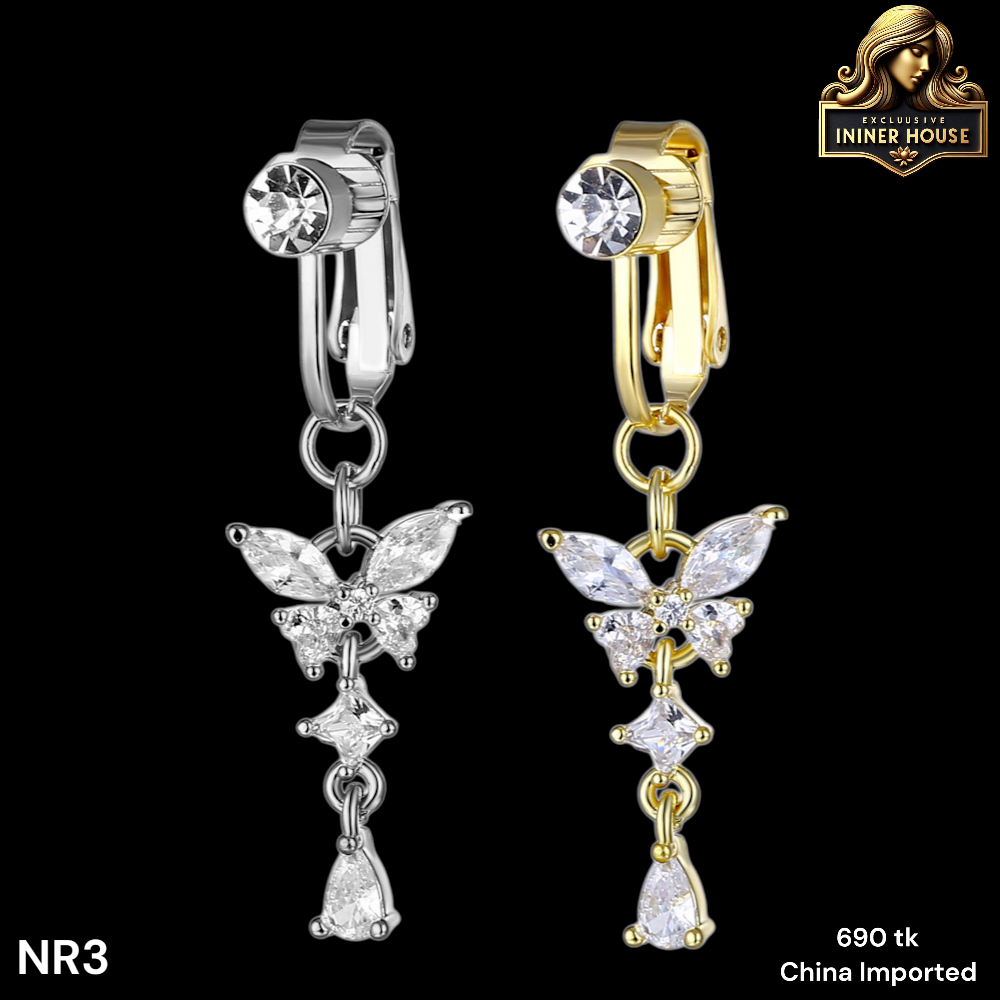 Butterfly Crystal Clip-On Belly Ring – Non-Piercing Navel Jewelry for Women_img_3