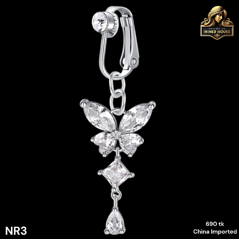 Butterfly Crystal Clip-On Belly Ring – Non-Piercing Navel Jewelry for Women_img_2