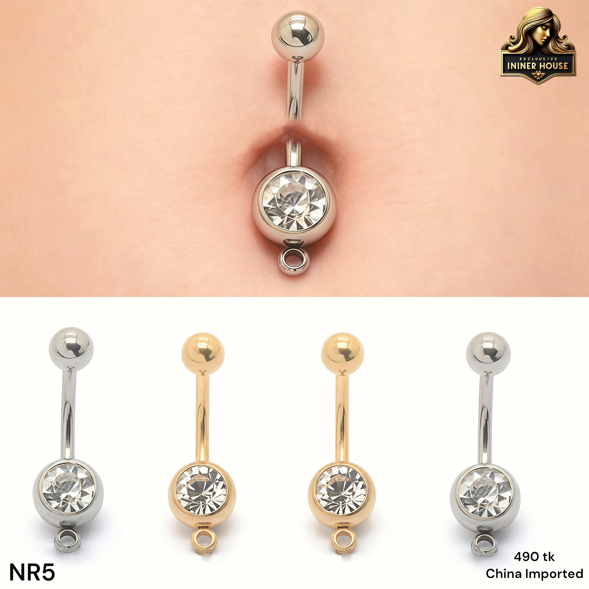 Elegant Crystal Navel Ring – Classic Belly Button Piercing Jewelry_img_0
