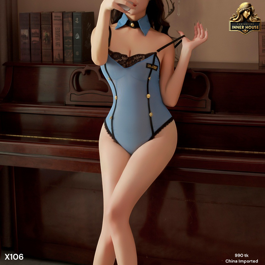 Police Officer Cosplay Bodysuit Lingerie Set – Sheer Lace Teddy with Stockings & Choker | Role Play Costume for Women_img_3