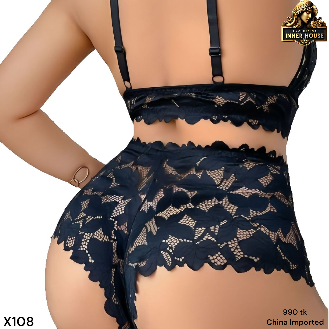 Plus Size Floral Lace Lingerie Set for Women – Premium Black Bra & Panty Set_img_2