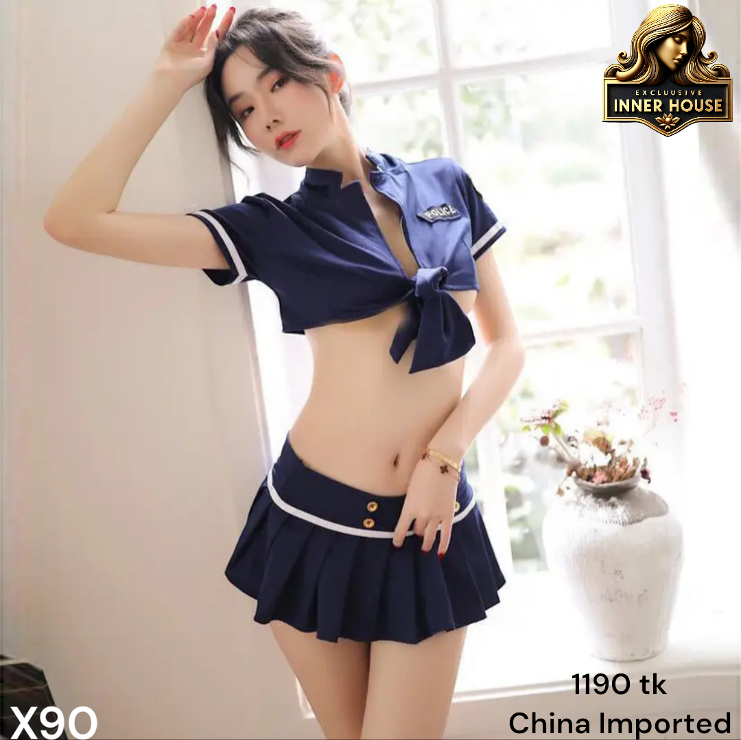 Police Roleplay Costume Set for Women | Police Lingerie Dress with Fishnet Stockings | Best Price in Bangladesh_img_6