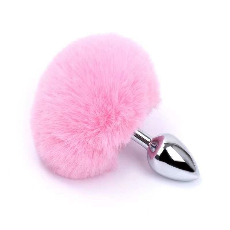 Premium Fluffy Bunny Tail Butt Plug – Stainless Steel Anal Plug with White Faux Fur Tail_img_2