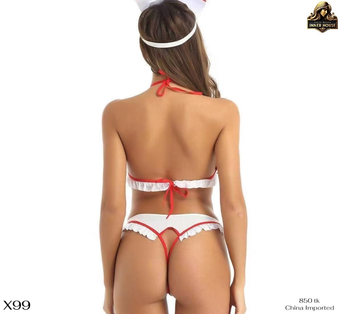 Premium Nurse Cosplay Lingerie Set for Women – Open Cup Nurse Costume Teddy Bodysuit with Headband | Role Play Lingerie Bangladesh_img_3