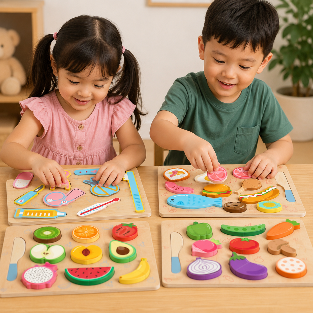 Kids Wooden Montessori Puzzle Board Set | Educational Fruit, Vegetable, Food & Doctor Learning Toy_img_0