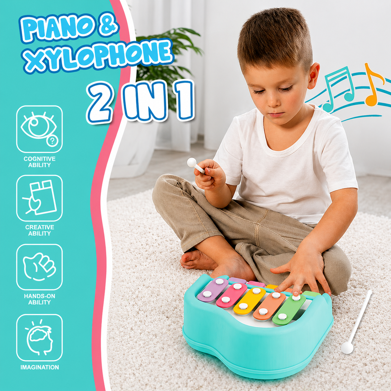2-in-1 Musical Instruments Toy for Kids – Xylophone & Piano Keyboard