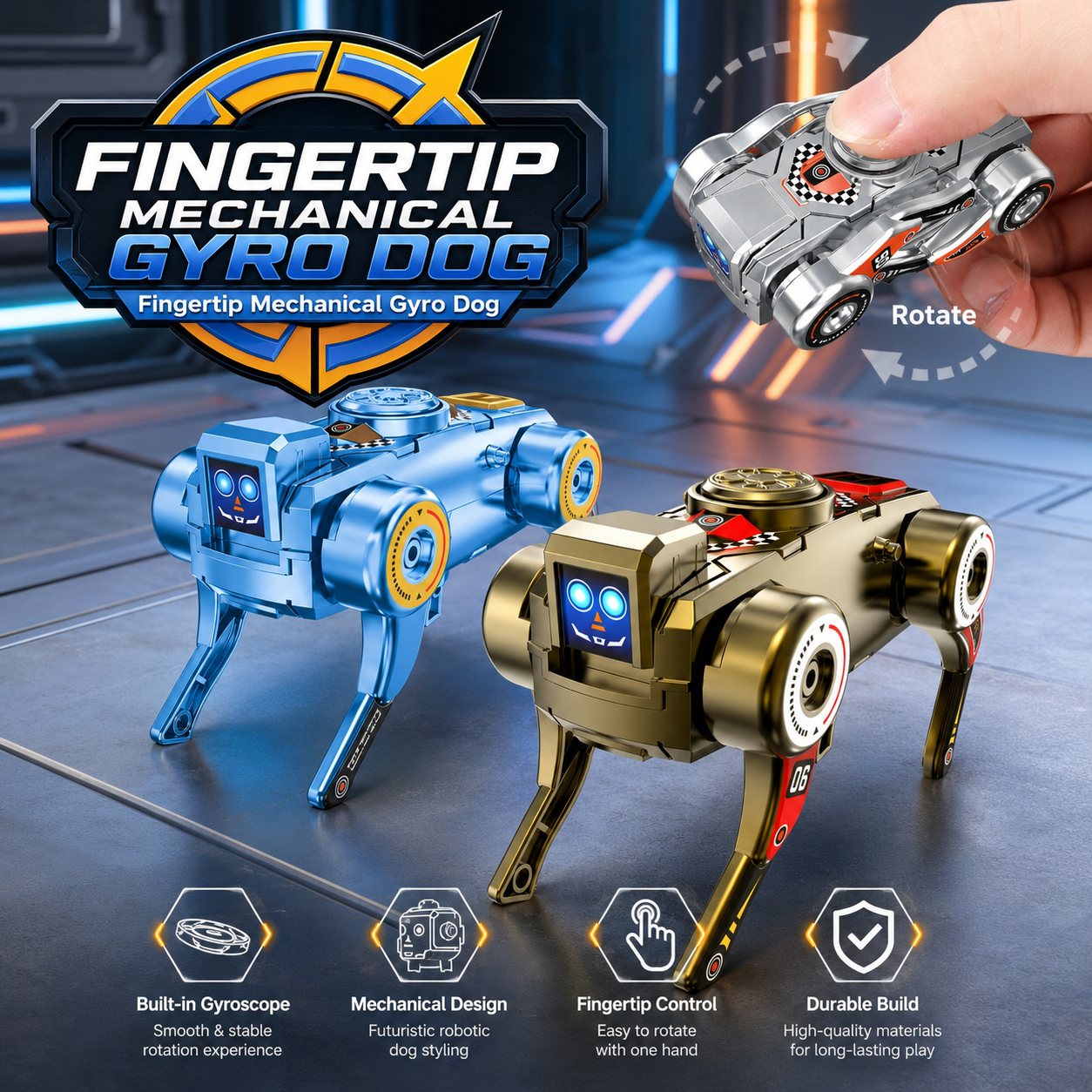 2-in-1 Finger Spinner Robot Dog Toy | Transforming Gyro Dog & Racing Car Toy for Kids