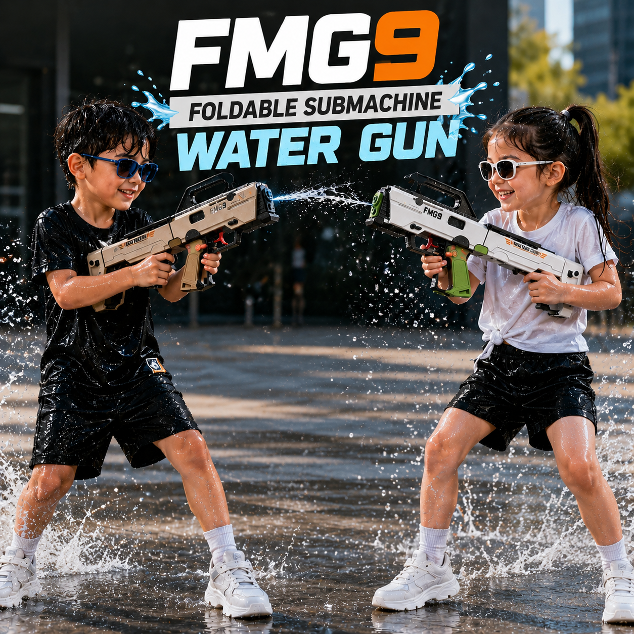 Kids FMG9 Foldable Water Gun – Large Capacity Water Blaster | Fun Outdoor Water Toy