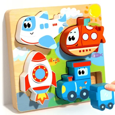 4-in-1 3D Wooden Puzzle Board for Kids – Educational Animal & Vehicle Shape Matching Toy_img_11