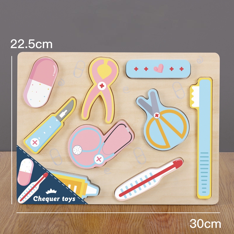 Kids Wooden Montessori Puzzle Board Set | Educational Fruit, Vegetable, Food & Doctor Learning Toy_img_5