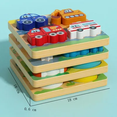 4-in-1 3D Wooden Puzzle Board for Kids – Educational Animal & Vehicle Shape Matching Toy_img_7