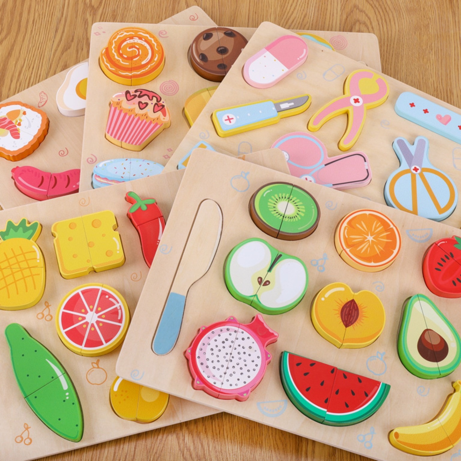 Kids Wooden Montessori Puzzle Board Set | Educational Fruit, Vegetable, Food & Doctor Learning Toy_img_2