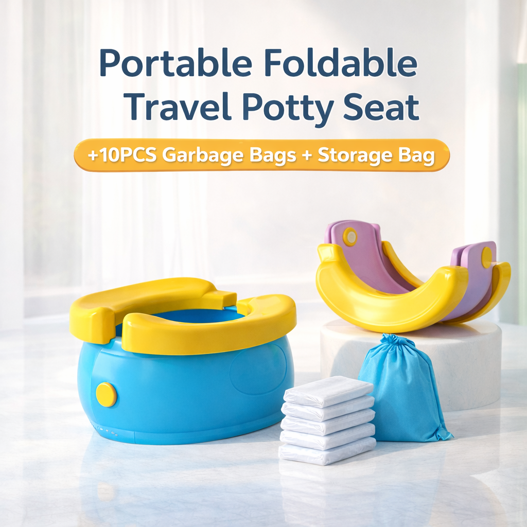 Baby Foldable Travel Potty Seat with 10PCS Garbage Bags & Storage Bag | Portable Toddler Toilet