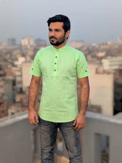 Half sleeve cotton katua(deep pest color)_img_0