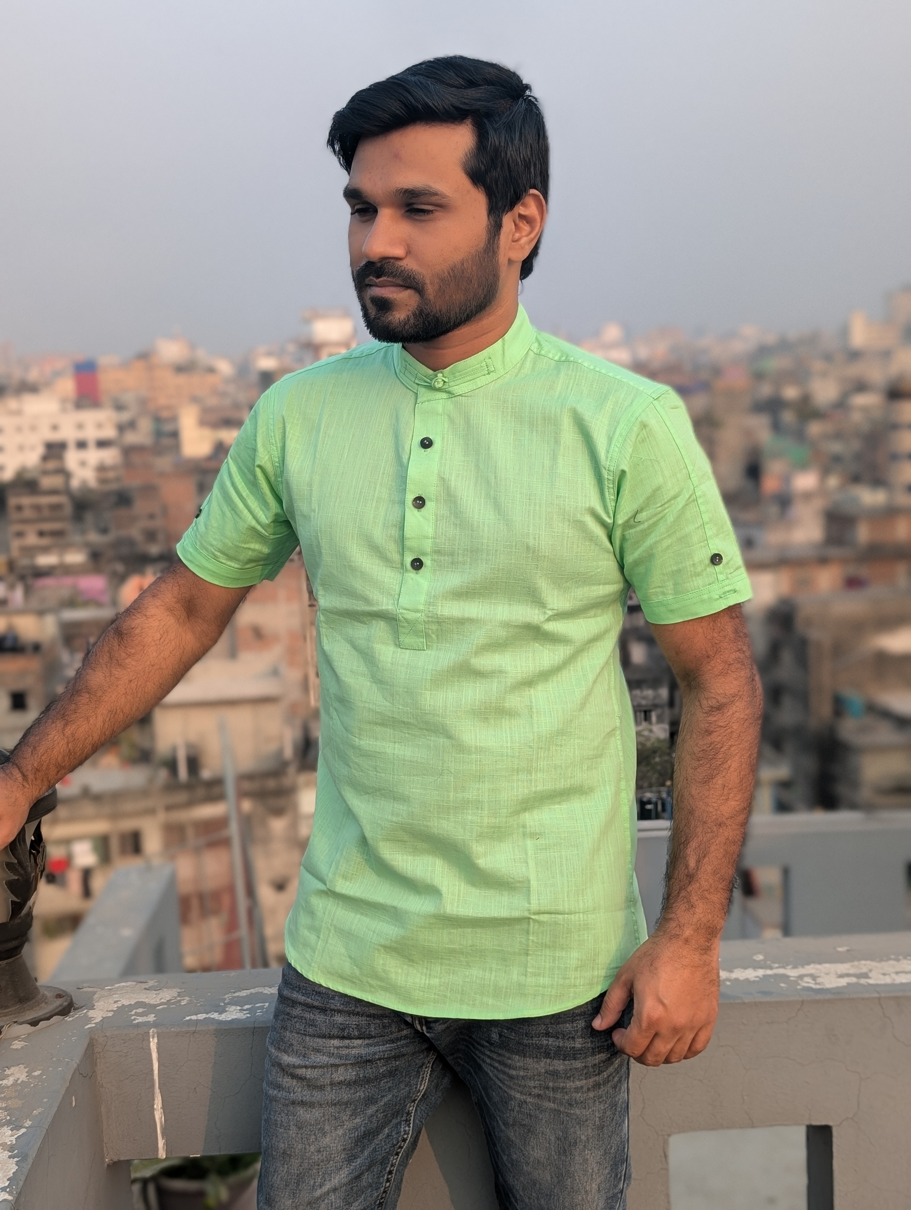 Half sleeve cotton katua(deep pest color)_img_1