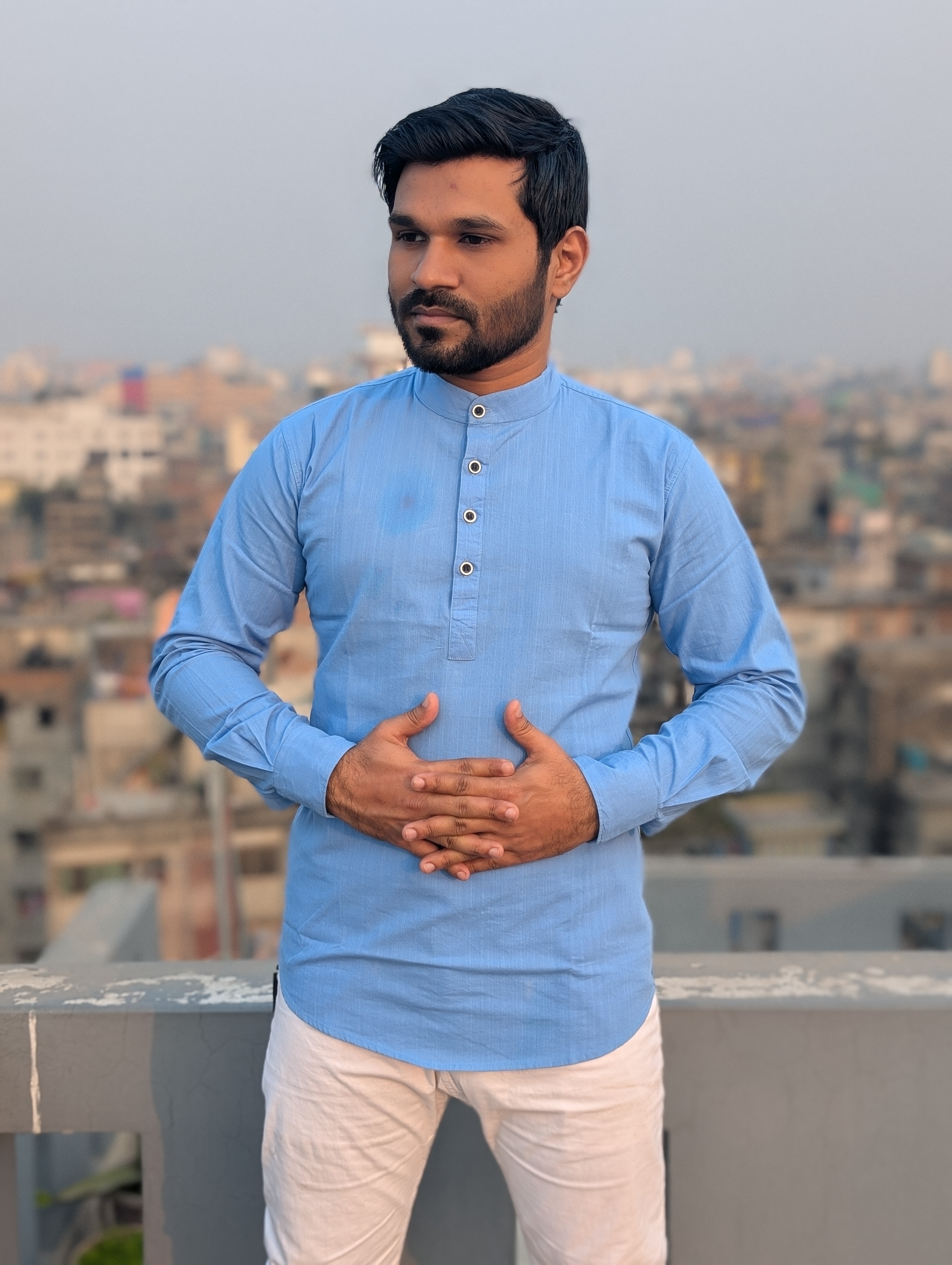 full sleeve cotton katua sky blue
