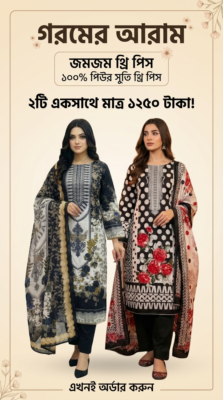 জমজম কালাম কারি থ্রি পিস ( সেলাই বিহীন) Combo Offer