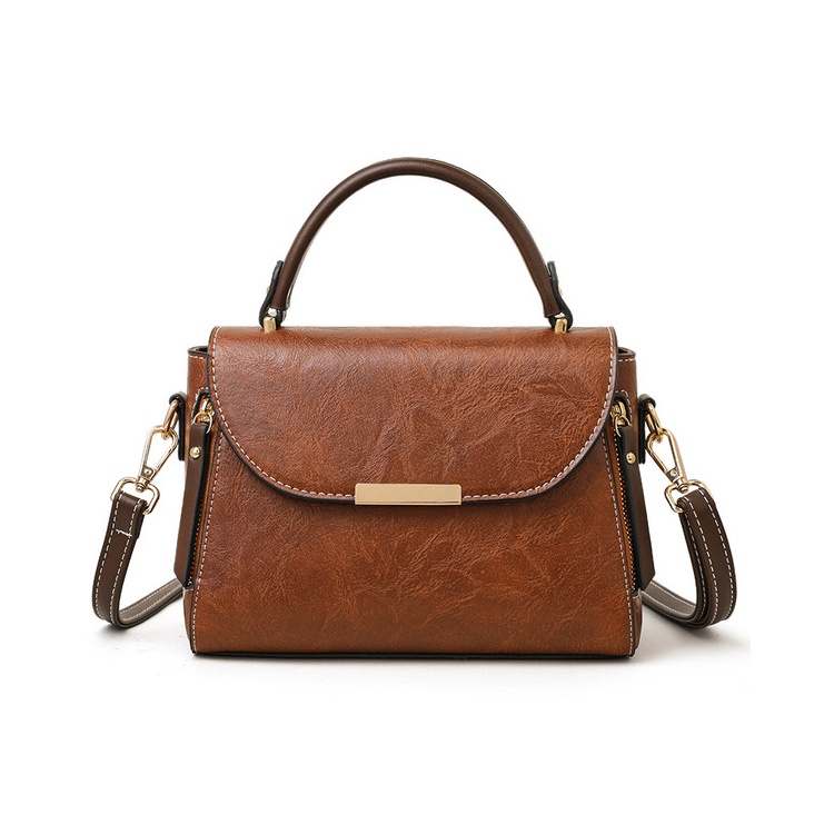 Vintage Textured Leather Crossbody Satchel for Women.