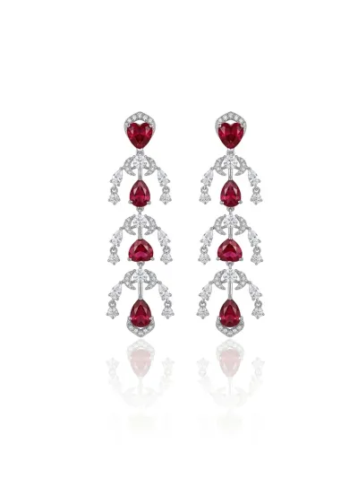 Glamorous Ruby Red Crystal Chandelier Dangle Earrings - Vintage Style Silver Plated Statement Drop Earrings._img_0