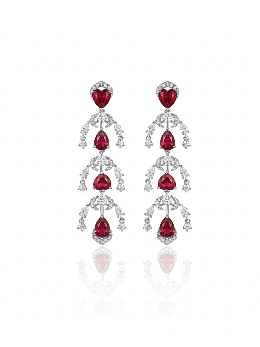 Glamorous Ruby Red Crystal Chandelier Dangle Earrings - Vintage Style Silver Plated Statement Drop Earrings._img_0