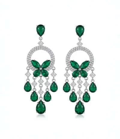 Elegant Emerald Green Crystal Butterfly Chandelier Earrings - Silver Plated Statement Drop Earrings for Women._img_0