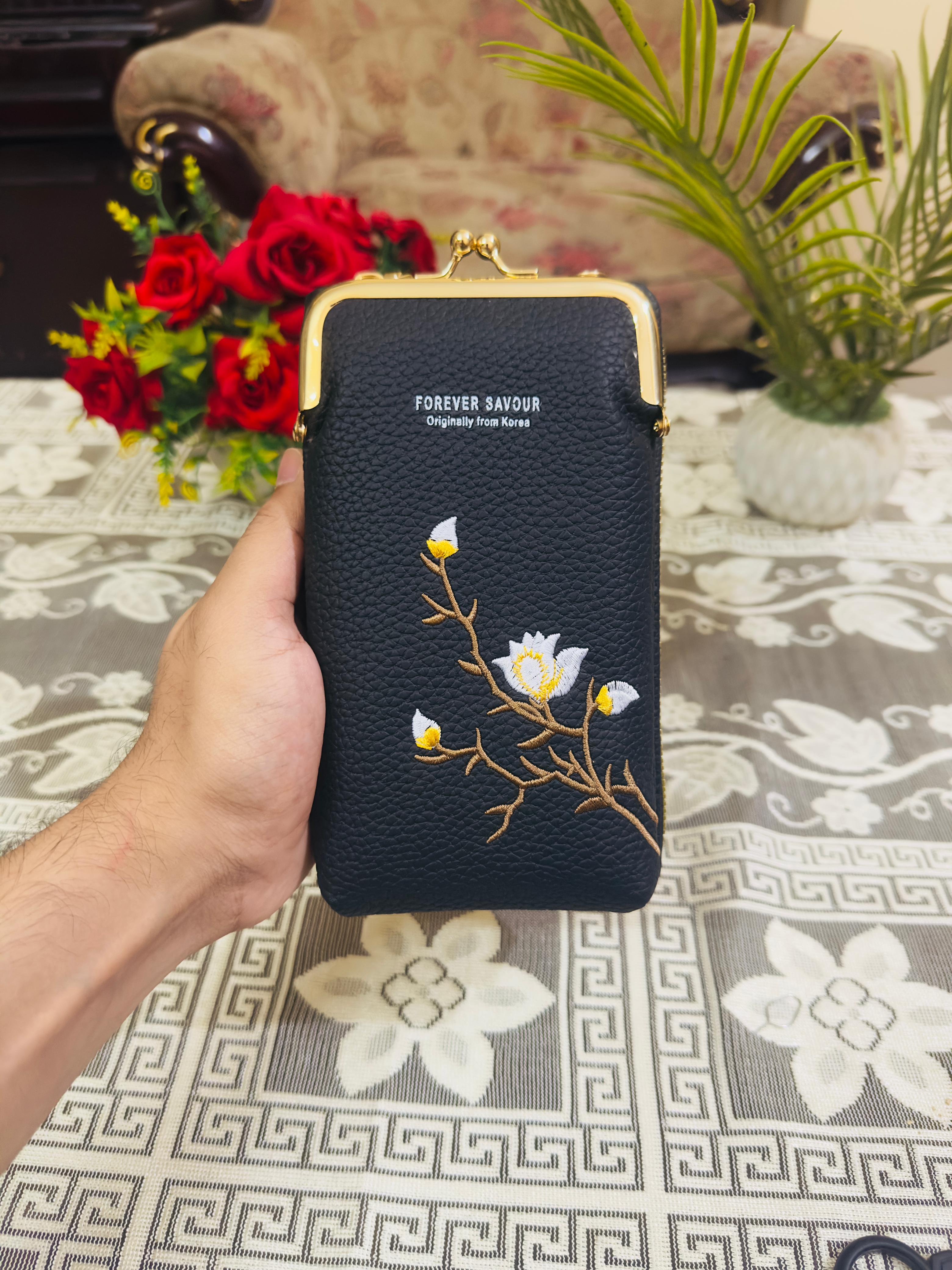 Floral Embroidered Women's Long Wallet & Phone Holder.