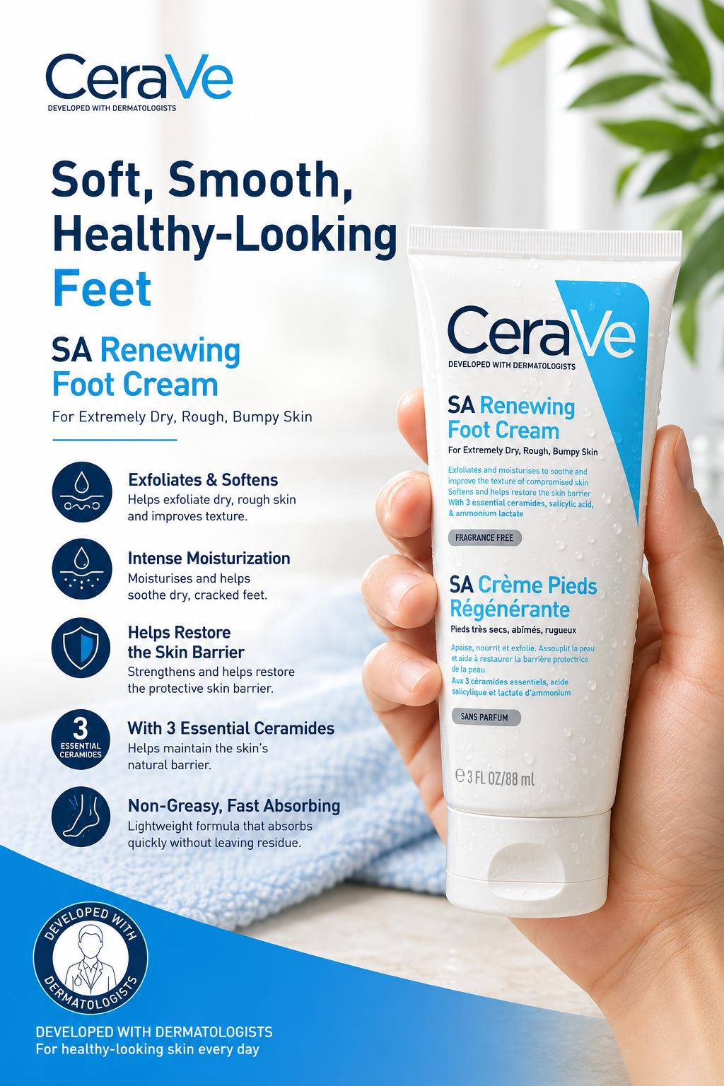 CeraVe SA Renewing Foot Cream, 88 ml (3 FL OZ)