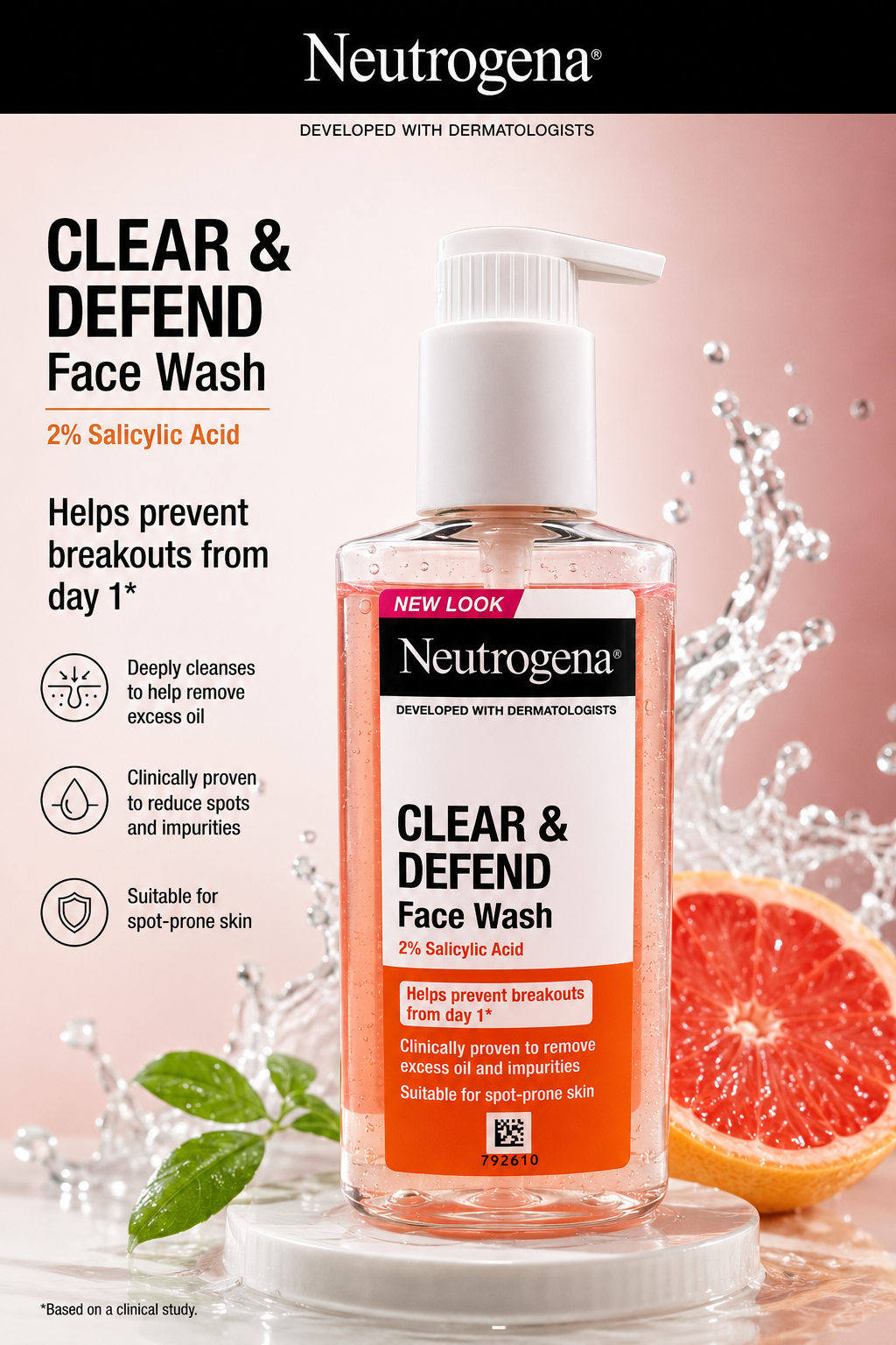 Neutrogena® Clear & Defend 2% Salicylic Acid Face Wash