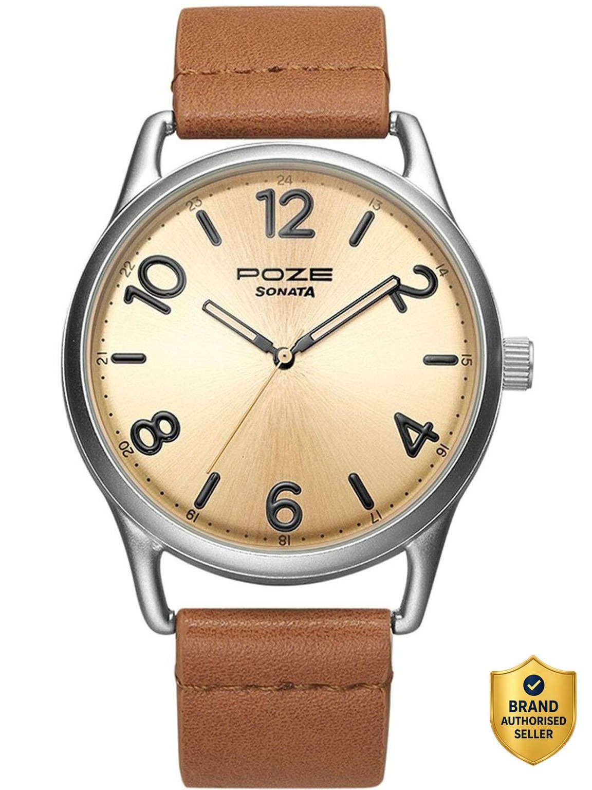 SONATA Poze by Quartz Analog Beige Dial PU Leather Strap Watch for Men Analog Watch  - For Men SP70014SL01_img_0