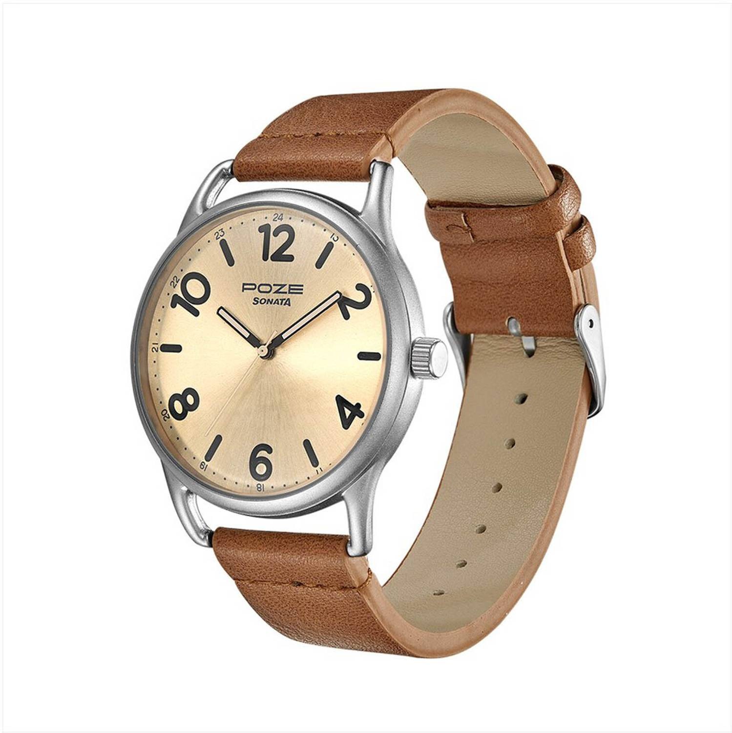 SONATA Poze by Quartz Analog Beige Dial PU Leather Strap Watch for Men Analog Watch  - For Men SP70014SL01_img_1
