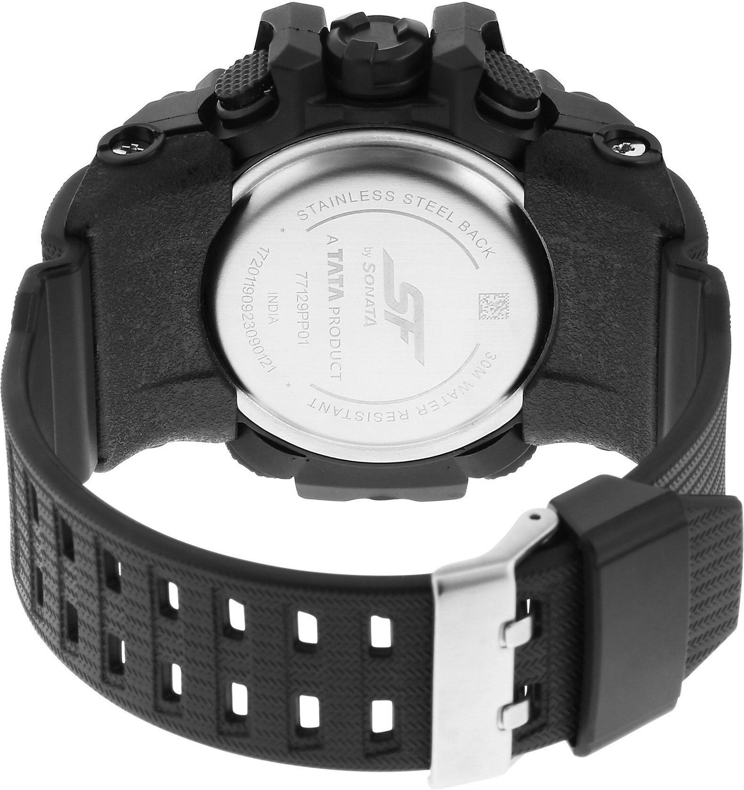 SONATA SF Sparq Digital Black Dial Black Polyurethane Strap Analog Watch - For Men 77129PP01W_img_2