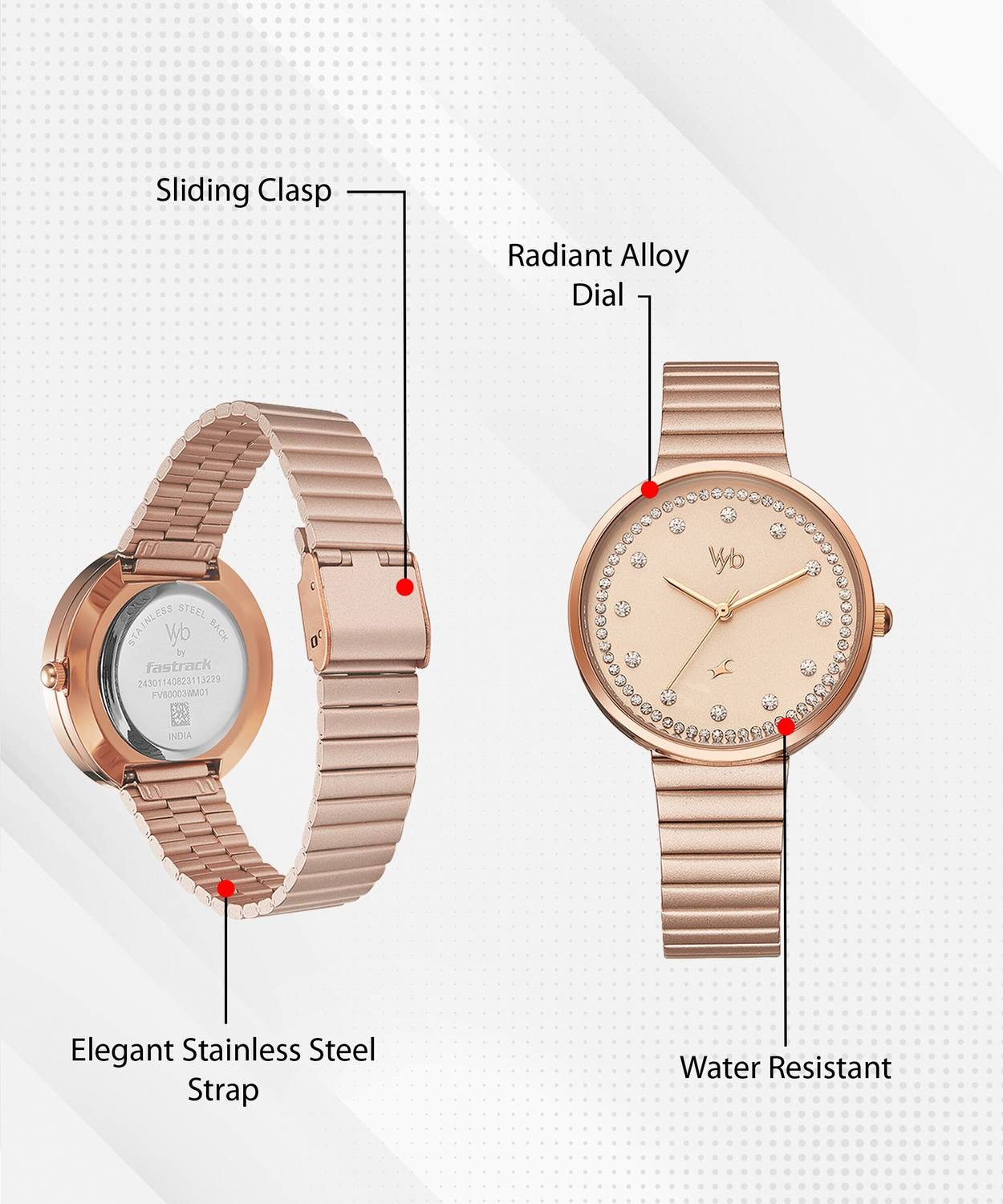 Fastrack Vyb Mirage Pink Dial Pink Stainless Steel Strap Analog Watch  - For Women FV60003WM01_img_4