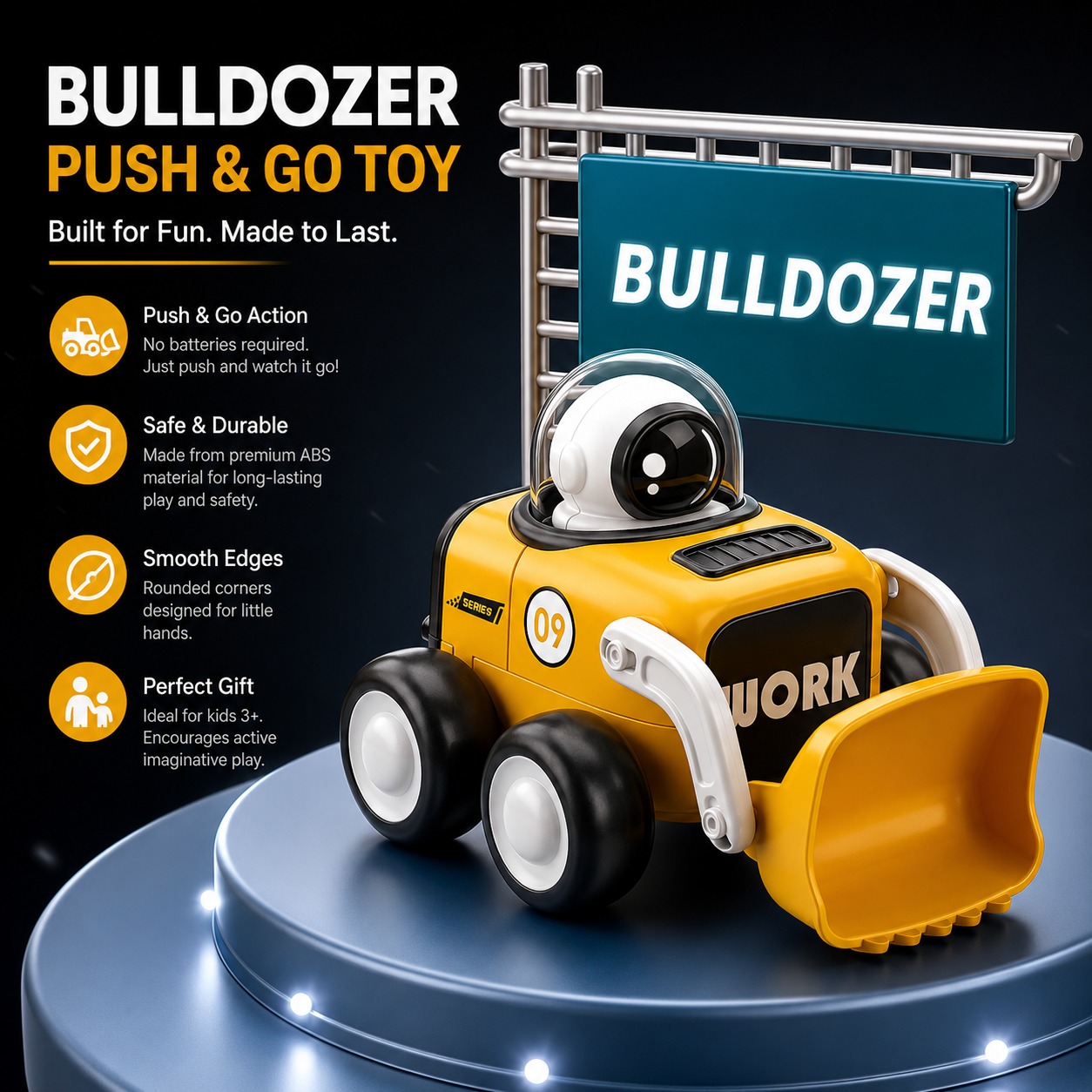 Kids Push & Go Astronaut Construction Vehicle Toy | Space Work Crew Engineering Vehicle Toy