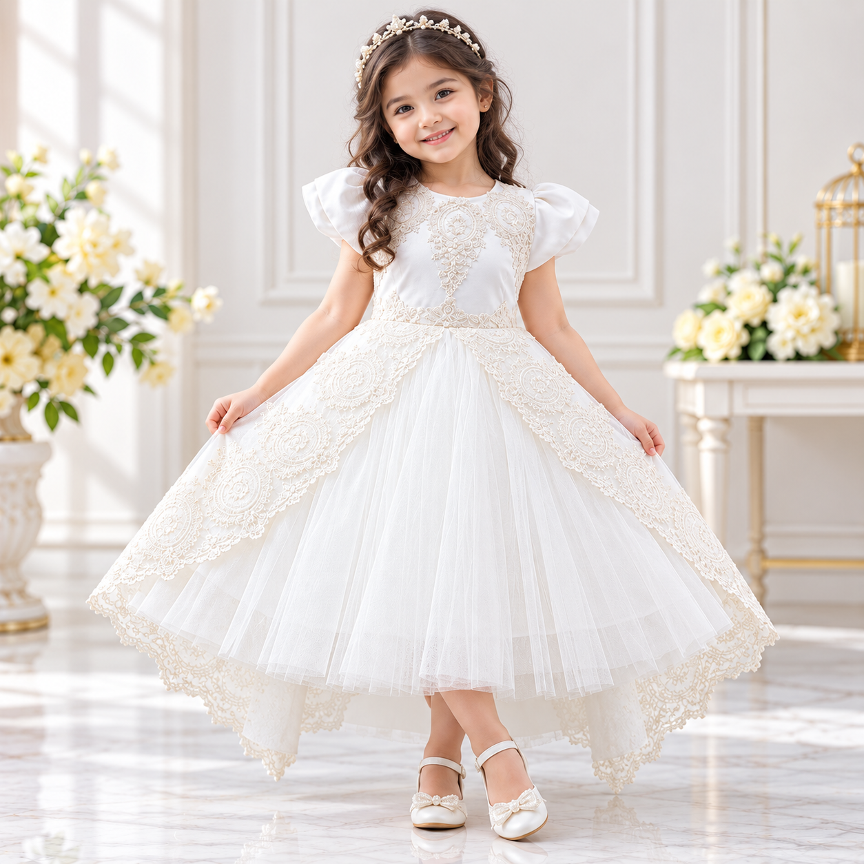 Kids Girls Elegant Princess Lace Dress | Party & Birthday Dress (4-5 Years)