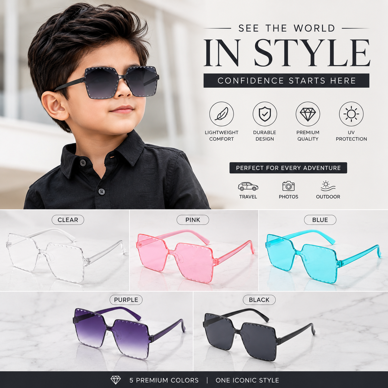 Kids Stylish Square Sunglasses for Boys & Girls | Lightweight UV Protection Eyewear with Sunglass Case_img_0