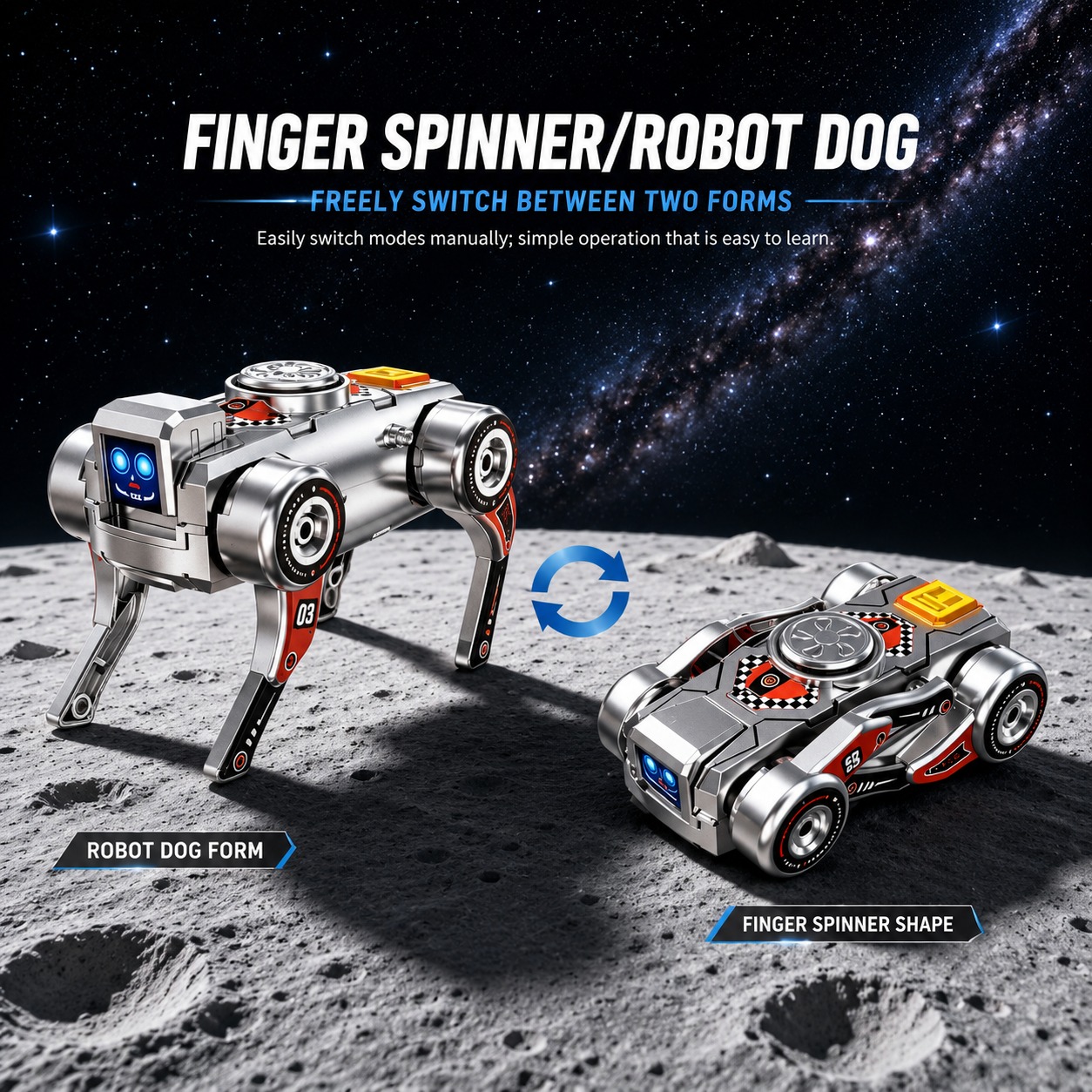 2-In-1 Finger Spinner Robot Dog Toy | Transforming Gyro Dog & Racing Car Toy For Kids_img_6