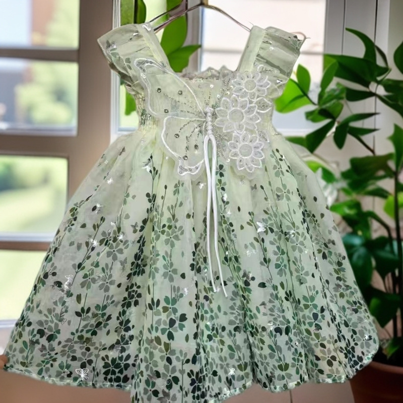 Kids Girls Butterfly Floral Princess Eid Dress with Matching Hat (1 to 7 years)_img_4