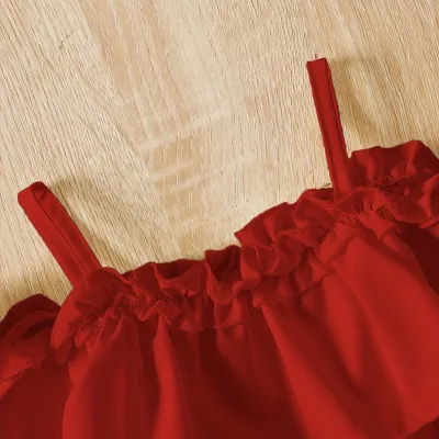 Kids Girls Red Ruffle Party Dress with Belt (3 to 8 years)_img_2