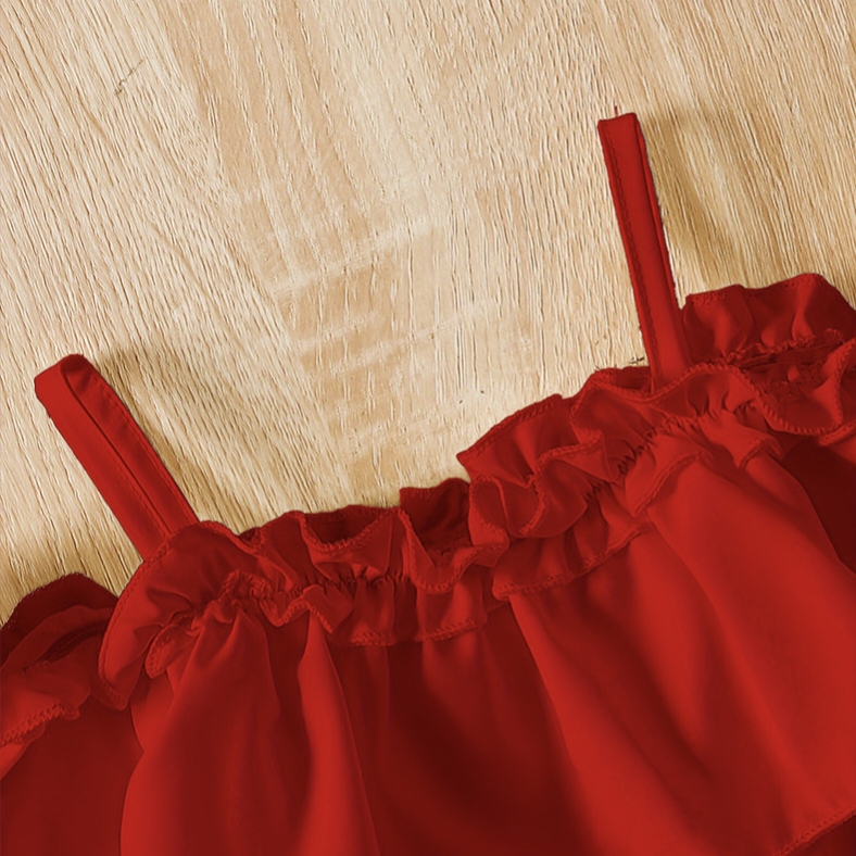 Kids Girls Red Ruffle Party Dress with Belt (3 to 8 years)_img_2